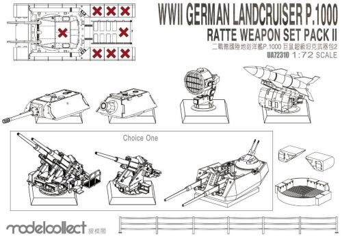 Modelcollect UA72310 WWII Germany Landcruiser p.1000 ratte weapon set pack II