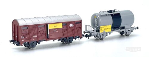 Roco 44092 *SBB Ölwehr Set 2tlg.  1 x Kesselwagen grau, 1 x ged. Güterwagen