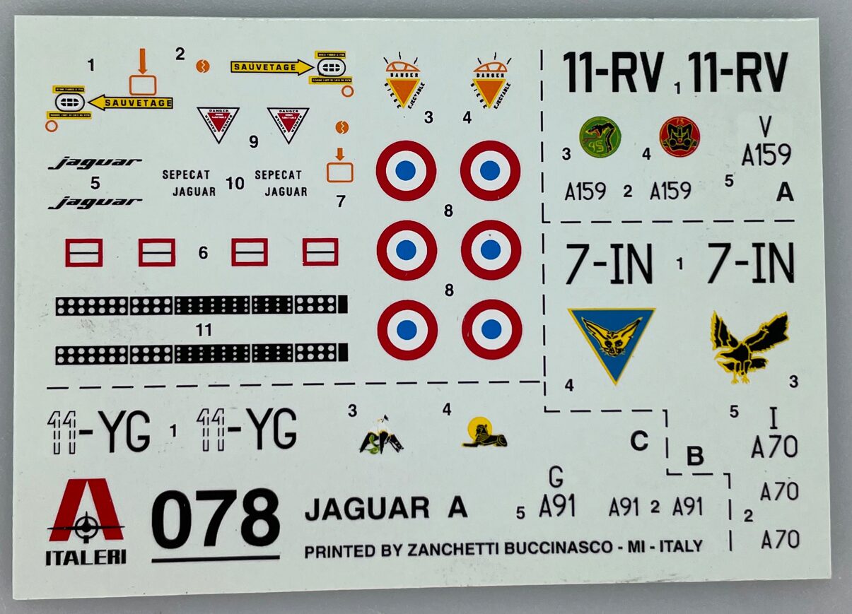 Italeri D078 *Decalbogen 1:72 Flugzeug  Jaguar 6 x 8cm