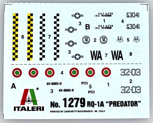 Italeri D1279 *Decalbogen 1:72 Flugzeug  Predator  4.5 x 6cm