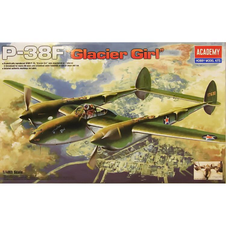 ACADEMY 12208 1/48 P-38F Lightning "Glacier Girl"