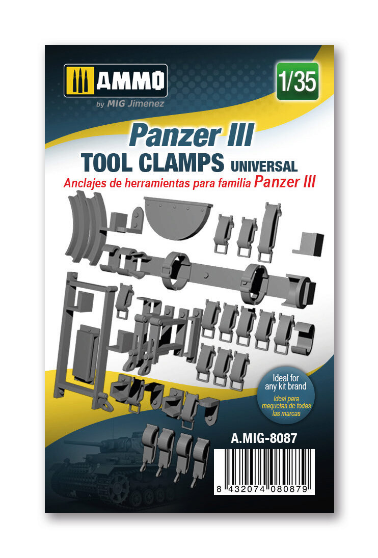 Ammo AMIG8087 Panzer III tool clamps universal, scale 1/35 Resin Kit