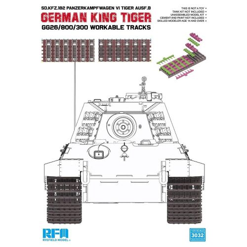 Rye Field Model RFM3032 German King Tiger GG26/800/300 Workable Tracks
