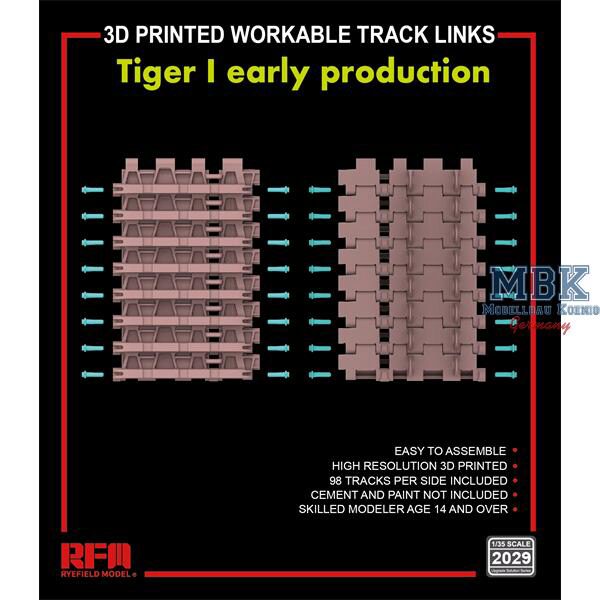 RYE FIELD MODEL 2029 3D printed Workable track links for Tiger I early