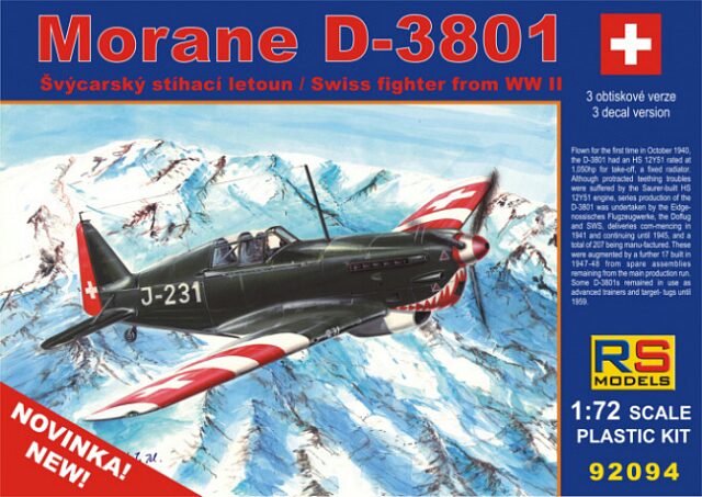 RS MODELS 92094 Morane D-3801 (3 decal v. for Switzerland)