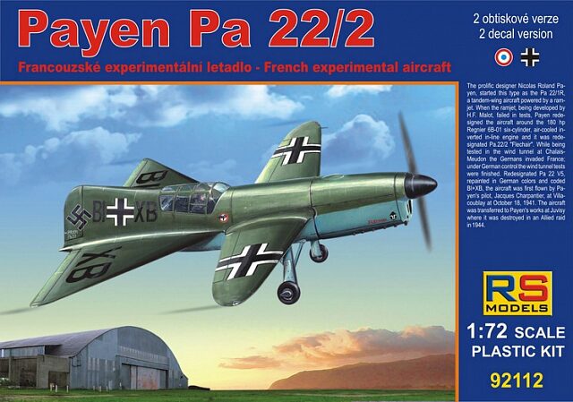 RS MODELS 92112 Payen Pa.22 (2 decal v. for Luftwaffe, France)