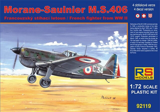 RS MODELS 92119 Morane Saulnier MS.406 France (4 decal v. for France, Switzerland, Croatia)