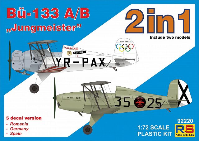 RS MODELS 92220 Bucker 133 A/B "Jungm." double kit 5 decal v. for Romania, Germany, Spain with photo etched parts