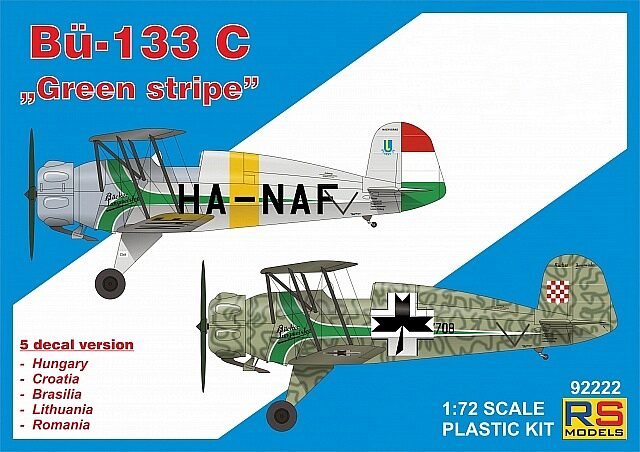RS MODELS 92222 Bucker 133 C "Green Stripe" 5 decal v. for Hunga., Crotia, Brasilia, Lithu, Roman. with photo etched parts