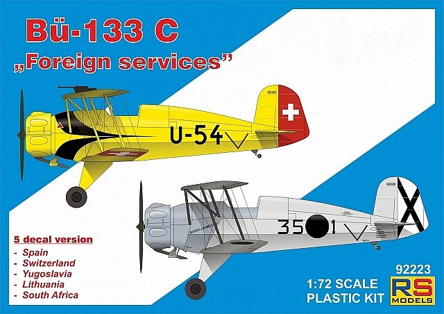 RS MODELS 92223 Bucker 133 C "Foreign services" 5 decal v. for Spain, Switz, Yugo, Lithu, South Af. with photo etched parts