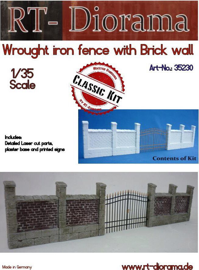 RT-DIORAMA 35230k Wrought Iron Fence with Brick Wall [Keramic]