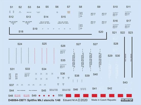 Eduard Accessories D48064 Spitfire Mk.I stencils for Eduard