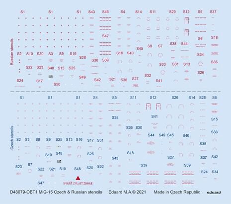 Eduard Accessories D48079 MiG-15 Czech & Russian stencils 1/48 for BRONCO