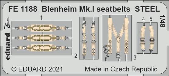 Eduard Accessories FE1188 Blenheim Mk.I seatbelts STEEL 1/48 for AIRFIX