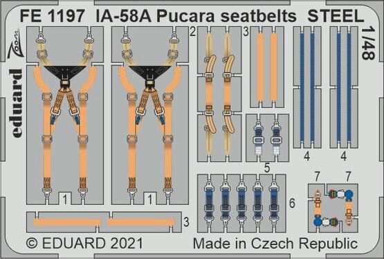 Eduard Accessories FE1197 IA-58A Pucara seatbelts STEEL 1/48 for KINETIC
