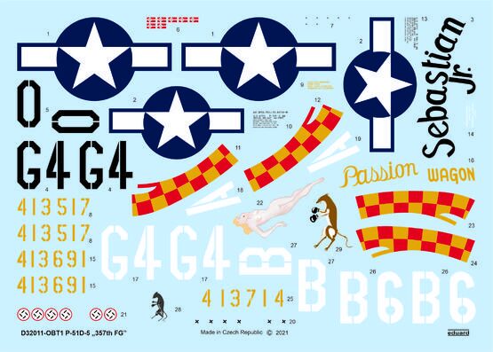 Eduard Accessories D32011 P-51D-5 357th FG 1/32 for TAMIYA/REVELL