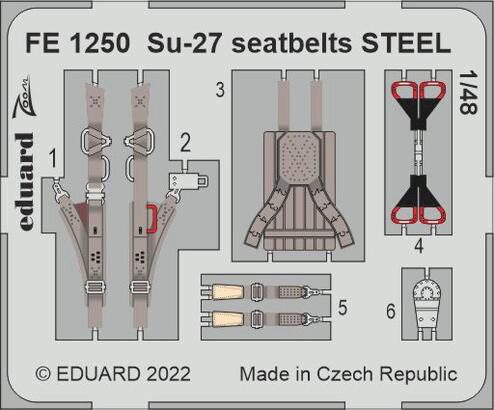 Eduard Accessories FE1250 Su-27 seatbelts STEEL for GREAT WALL HOBBY