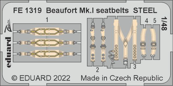 Eduard Accessories FE1319 Beaufort Mk.I seatbelts STEEL for ICM