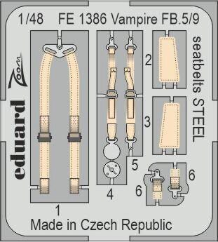 Eduard Accessories FE1386 Vampire FB.5/9 seatbelts STEEL 1/48 AIRFIX