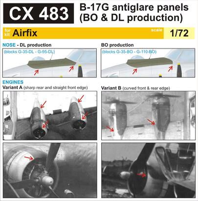 Eduard Accessories CX483 B-17G antiglare panels(BO&DL produktion) for Airfix