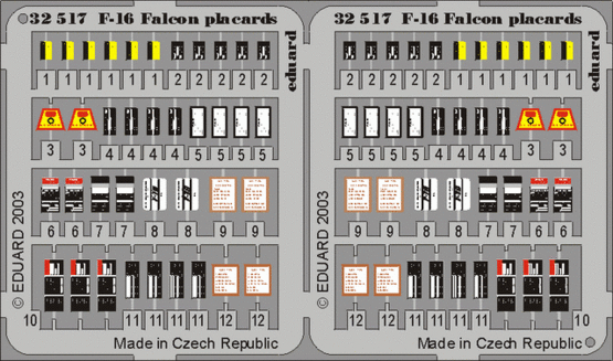Eduard Accessories 32517 F-16 Falcon Placards für Hasegawa Bausatz Farbig bedruckter Fotoätzsatz 