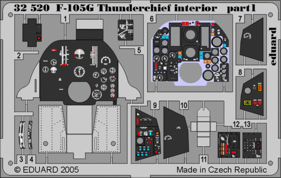 Eduard Accessories 32520 F-105G Thunderchief Interior für Trumpeter Bausatz Teils farbig bedruckter Fotoätzsatz 