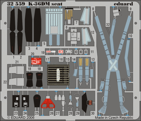 Eduard Accessories 32559 MiG-29 Fulcrum K-36DM seat für Trumpeter Bausatz Farbig bedruckter Fotoätzsatz 