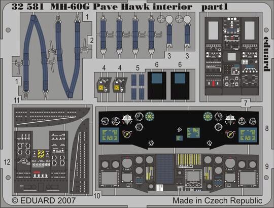 Eduard Accessories 32581 MH-60G Pave Hawk interior für Academy/MRC Bausatz Teils farbig bedruckter Fotoätzsatz 