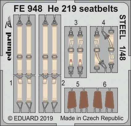 Eduard Accessories FE948 He 219 seatbelts STEEL for Tamiya