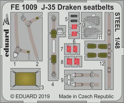 Eduard Accessories FE1009 J-35 Draken seatbelts STEEL for Hasegawa