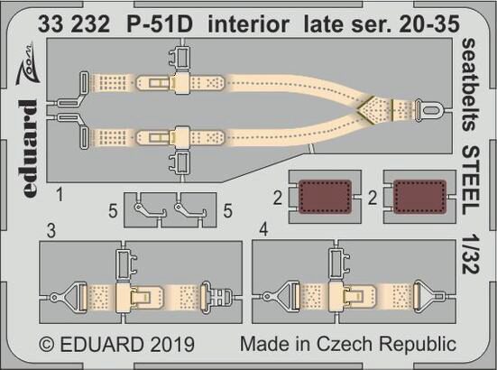 Eduard Accessories 33232 P-51D interior late ser. 20-35 seatbelts STEEL f.Tamiya