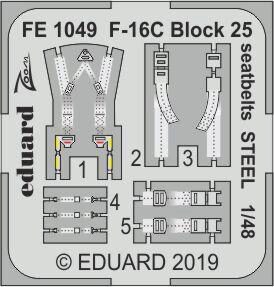 Eduard Accessories FE1049 F-16C Block 25 seatbelts STEEL for Tamiya