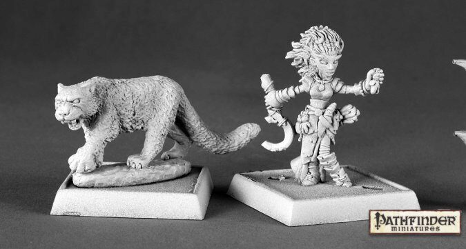 Reaper Miniatures 60020 Lini, Iconic Gnome Druid and Droogami, Snow Leopard