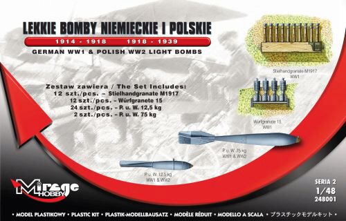 Mirage Hobby 248001 German WWI & Polish WWII Light Bombs German WWI & Polish WWII Light Aircraft Bombs 1914