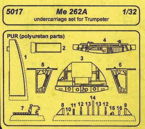 CMK 5017 Me 262 A undercarriage set für Trumpeter-Bausatz
