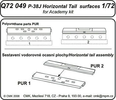 CMK Q72049 P-38J Lightning Tail horizontal surfaces für Academy Bausatz