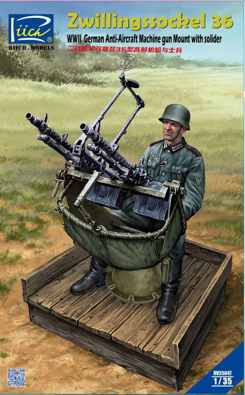 Riich Models RV35047 WWII German Zwillingssockel 36 Anti-Aircraft MG Mount w.Solider(include PE&Decal