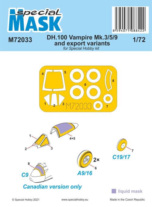 Special Hobby M72033 DH.100 Vampire Mk.3/5/9 and export variants MASK
