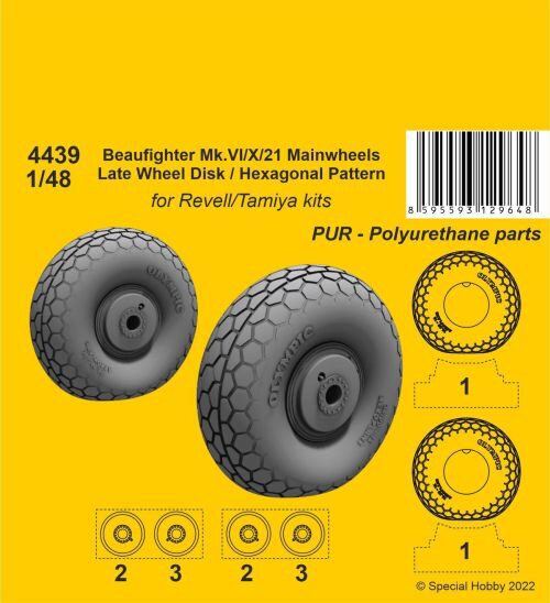 CMK 129-4439 Beufighter Mk.VI/X/21 Mainwheels - Late Wheel Disk / Hexagonal Tread Pattern