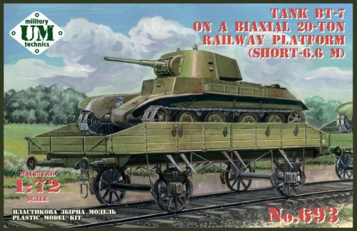 Unimodels UMT693 BT-7 tank on a biaxial 20-ton railway platform (short - 6.6m)