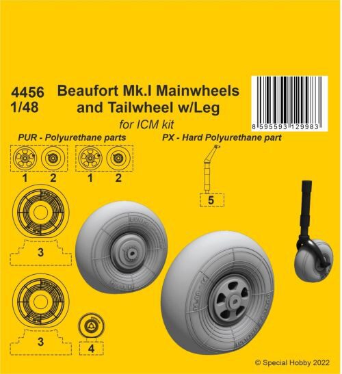 CMK 129-4456 Beaufort Mk.I Mainwheels and Tailwheel w/Leg