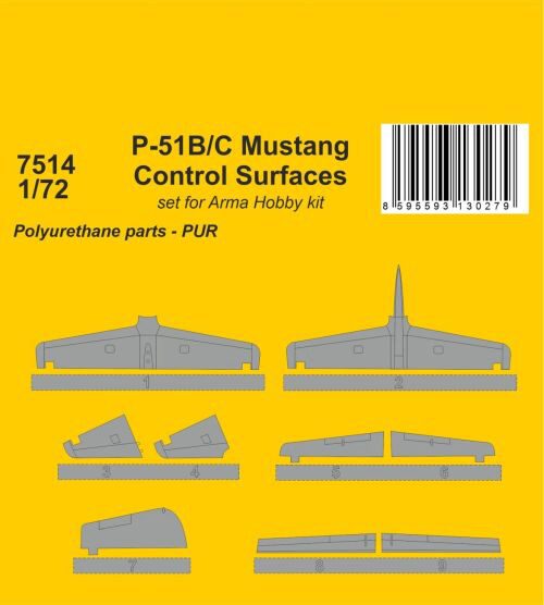 CMK 129-7514 P-51B/C Mustang Control Surfaces 1/72 / for Arma Hobby kit
