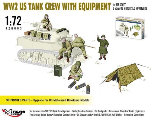 Mirage Hobby 720003 WW2 US TANK CREW WITH EQUIPMENT for M8 SCOTT & other US MOTORISED HOWITZERS