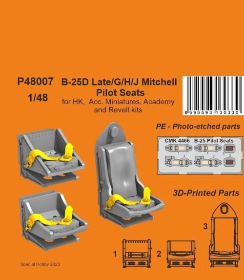 CMK P48007 B-25D Late/G/H/J Mitchell Pilot Seats 1/48 / for HK,  Acc. Miniatures, Academy and Revell kits