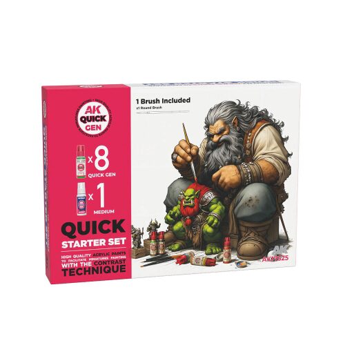 AK Interactive AK17525 QUICK STARTER SET (8 QUICK GEN + 1 MEDIUM + 1 FREE BRUSH)