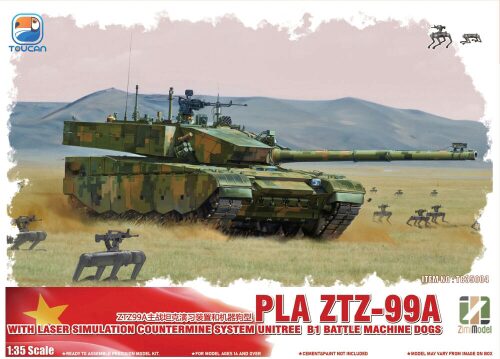Toucan Model TC35004 ZTZ-99A MBT (WITH LASER SIMULATION COUNTERMINE SYSTEM UNITREE BI BATLE MACHINE DOGS)