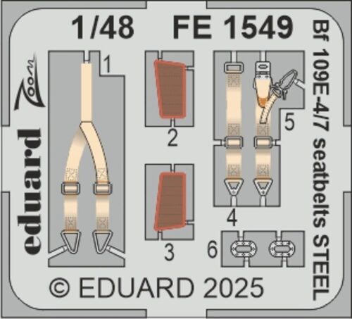 Eduard Accessories FE1549 Bf 109E-4/7 seatbelts STEEL  TAMIYA