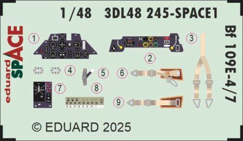 Eduard Accessories 3DL48245 Bf 109E-4/7 SPACE  TAMIYA