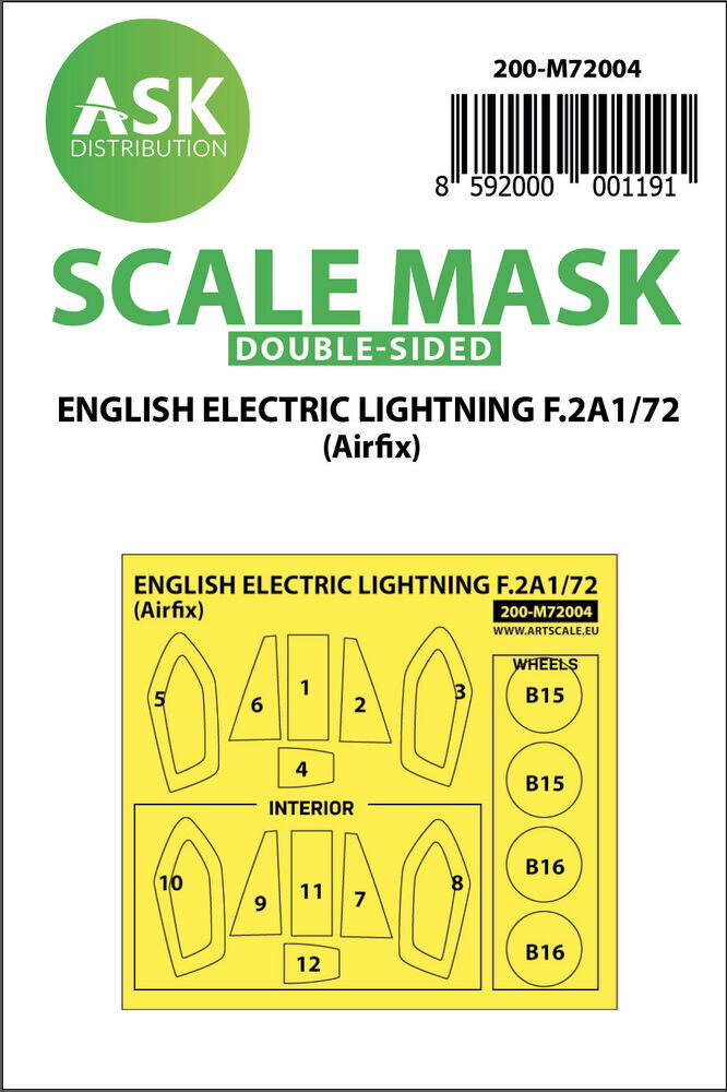 ASK 200-M72004 EE Lightning F.2A double-sided painting mask for Airfix
