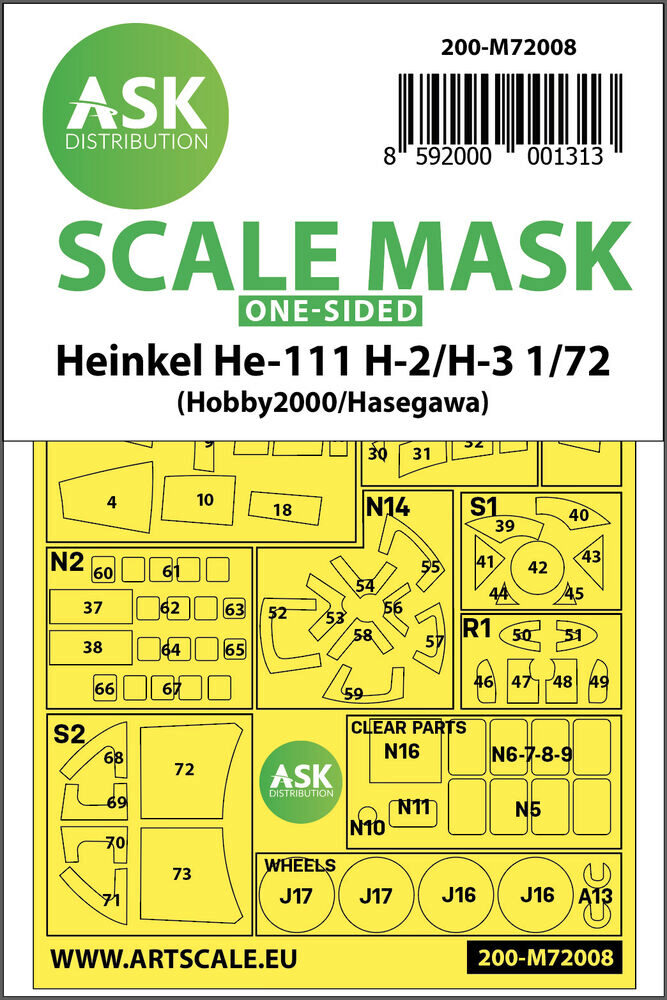ASK 200-M72008 Heinkel He 111H-2/H-3 one-sided painting mask for Hasegawa / Hobby2000